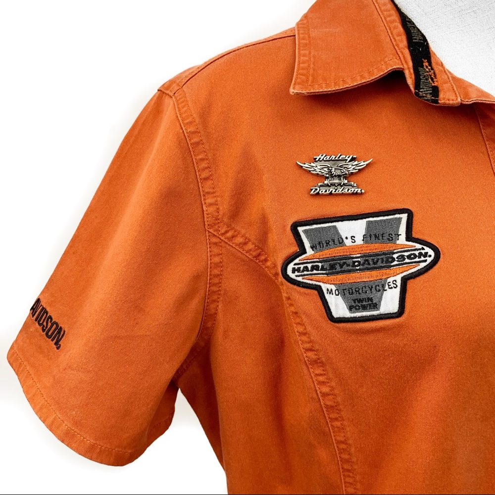 Harley Davidson Orange Patch Button Down Top - image 3